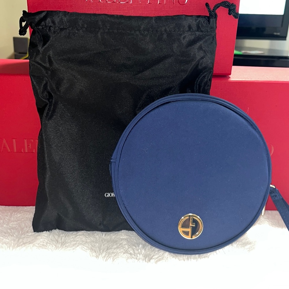 Giorgio Armani Beauty Navy Blue Satin Travel Makeup Clutch Bag